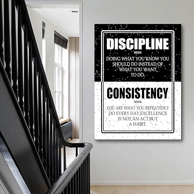 Motivational Wall Art Discipline Consistency Positive Picture Canvas Poster Print Use for Modern Home Bedroom Living Room Office School Wall Decoration Stretched and Framed [30''Wx 40''H]