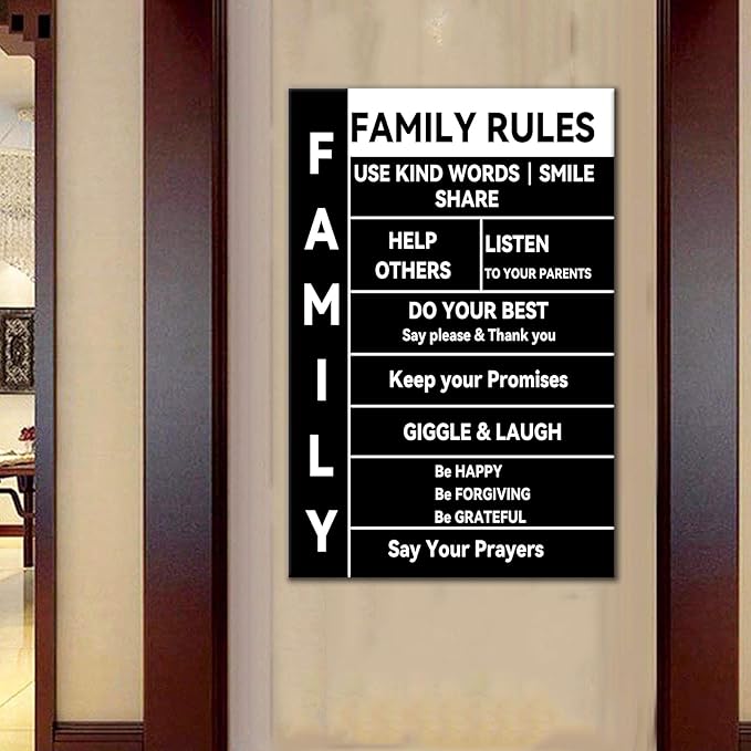 Inspirational Wall Art Motivational Quotes Canvas Poster Print Family Rules Picture Painting Artwork for Modern Home Office Living Room Bedroom Kitchen Wall Decor Stretched and Framed [24''Wx36''H]
