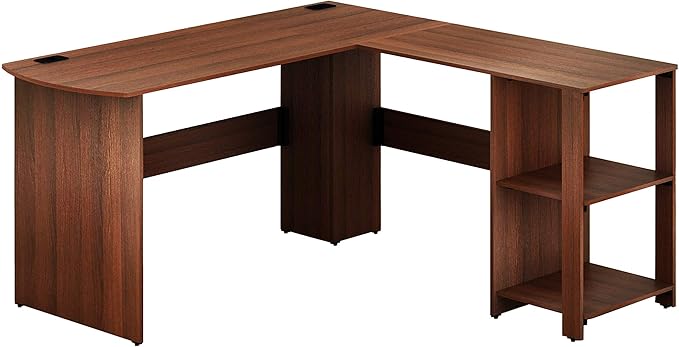 SHW 51 x 51 Inches L-Shaped Home Office Wood Corner Desk wtih Storage, Walnut