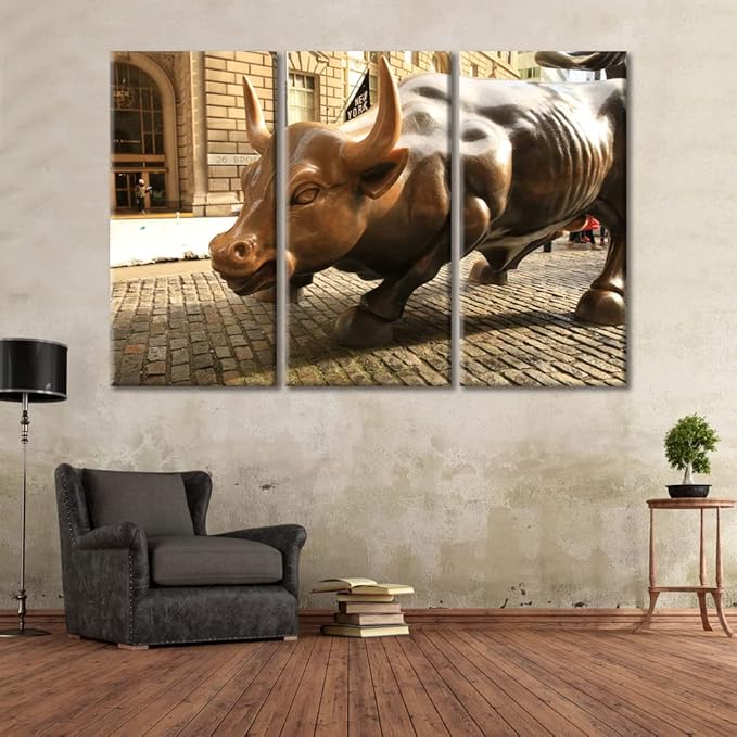 Modern Wall Art 3 Panels Copper Bull in the Sun Canvas Prints Picture Home Decoration Contemporary Artwork Bedroom Wall Decor Gift Framed Gallery-Wrapped Ready to Hang - 60" Wx40 H