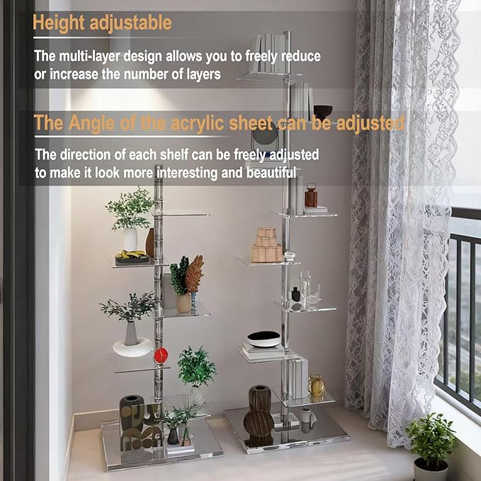 9-Tier Metal Spine Bookshelf - Vertical Tower for Booksfor Small Spaces, Multipurpose Corner Bookshelf, Tall & Narrow Ladder Bookcase, Ideal Book Display for Home or Office (8 Layers)