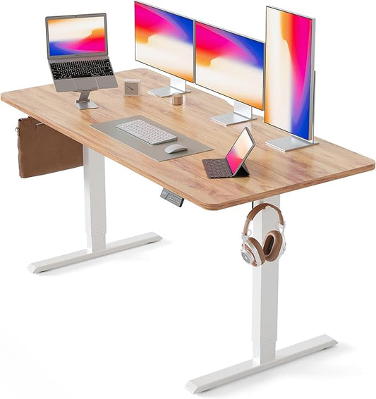 CubiCubi 63 x 28 Large Standing Desk, Height Adjustable Electric Computer Desk, 28" Deep Desktop, Sit Stand up Home Office Workstations with 4 Preset Heights, Light Rustic