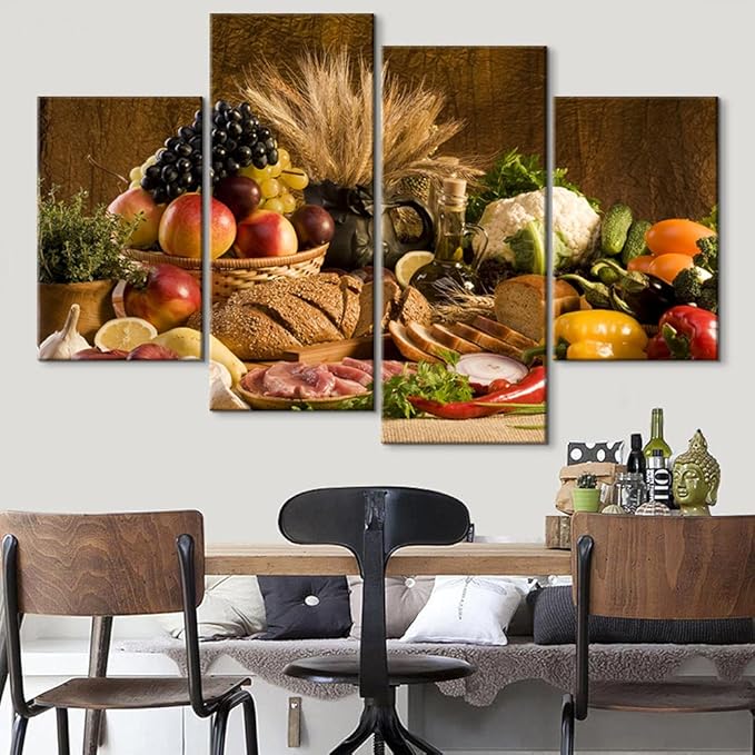 YOUHONG 4 Pieces Kitchen Wall Decor - Fruit Canvas Paintings for Dining Room - Food Wall Art (40''W x 24''H)