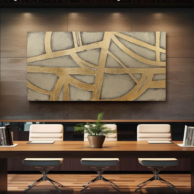 Gold Wall Decor for Living Room Abstract Canvas Wall Art Framed Prints Pictures Large Arts for Office Hotel 29"x58"