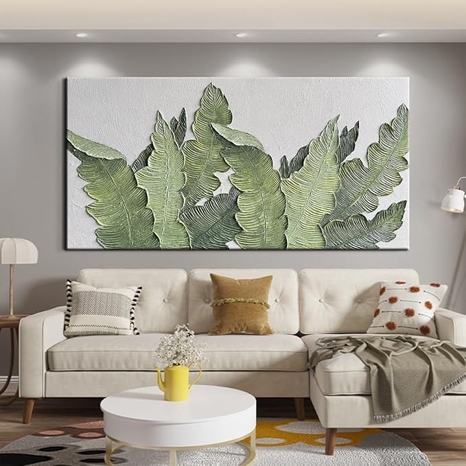 YaSheng Art- Large Canvas Wall Art Oil Paintings ,Hand Painted 3D Textured Wall Art Green Large leaf plant Artwork paintings ,Modern Minimalist Abstract Wall Art Painting, Wall Art for living room Bedroom Office Wall Deco Home, Framed Wall Art Pictures...