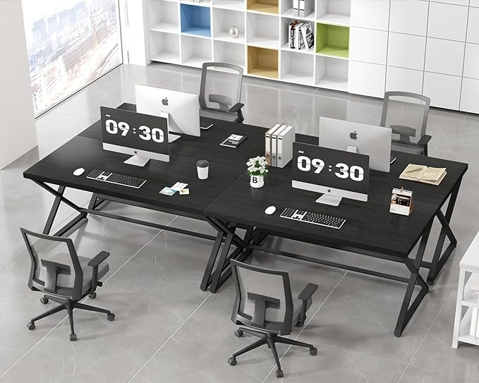 IBF Black Desk, Modern Computer Desk for Writing Study, Industrial Simple Home Office Work Desk in Bedroom, Wood Metal Pc Gaming Laptop Workstation Executive Computer Table, Black Oak, 60 Inch