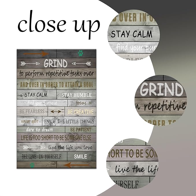 Grind Inspirational Wall Art Motivational Office Decor Positive Poster Printed on Canvas Entrepreneur Quote Painting Picture for Home Bedroom Living Room Wall Decoration Ready to Hang [24''Wx36''H]
