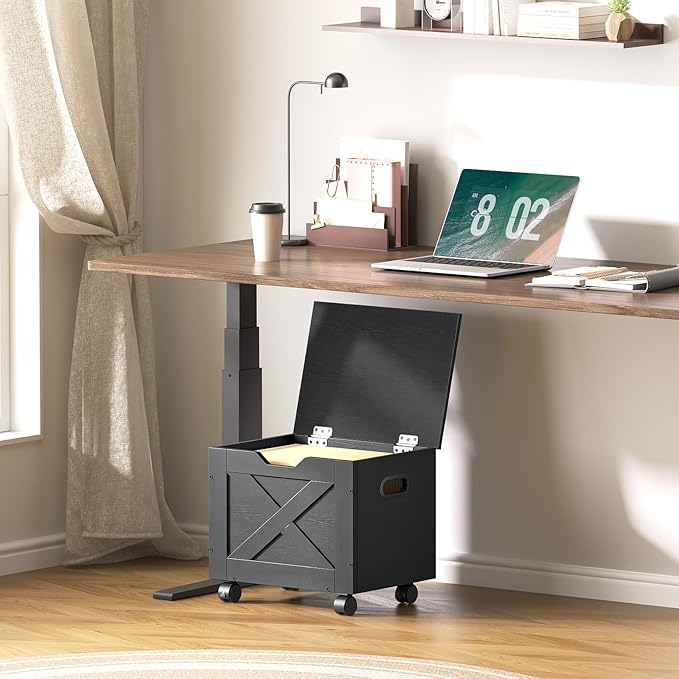 Rolling Filing Cabinet, Small File Cabinet Under Desk with Single Drawer, Hanging File Organizer for A4/Letter-Size Documents, Organizer Box, for Home Office, Black FCBK4001