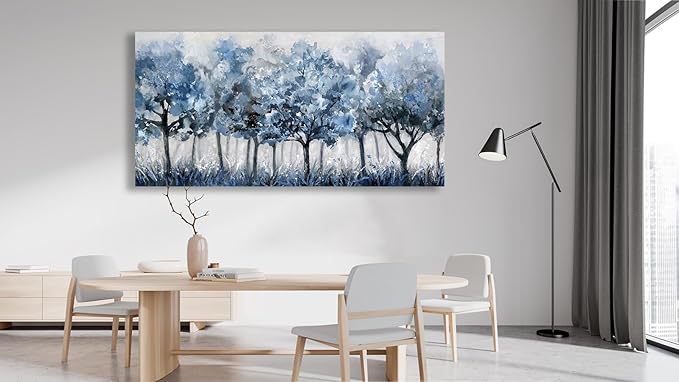 yearainn Abstract Forest Canvas Wall Art - Blue Trees Pictures Navy Botanical Painting Wall Decor Minimalist Modern Printing Artwork for Living Room Bedroom Home Office Decorations 29" x 58"
