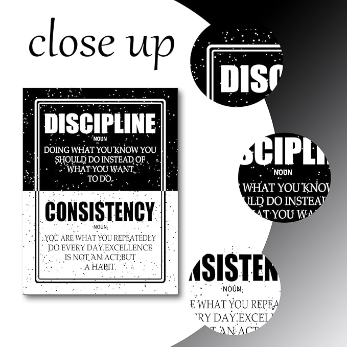 Motivational Wall Art Discipline Consistency Positive Picture Canvas Poster Print Use for Modern Home Bedroom Living Room Office School Wall Decoration Stretched and Framed [30''Wx 40''H]