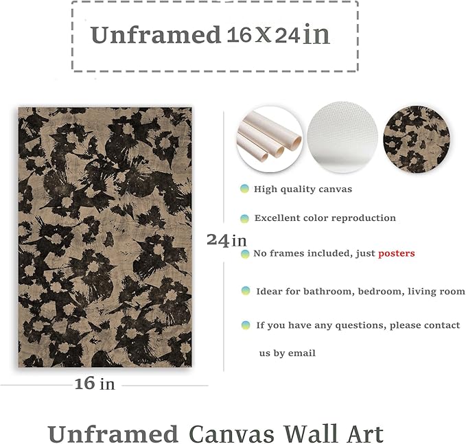 Abstract Canvas Wall Art Neutral Abstract Floral Print Vintage Minimalist Modern Neutral Botanical Wall Art Hand Painted Black Blooming Flowers Artwork Poster for Living Room Bedroom Office Unframed