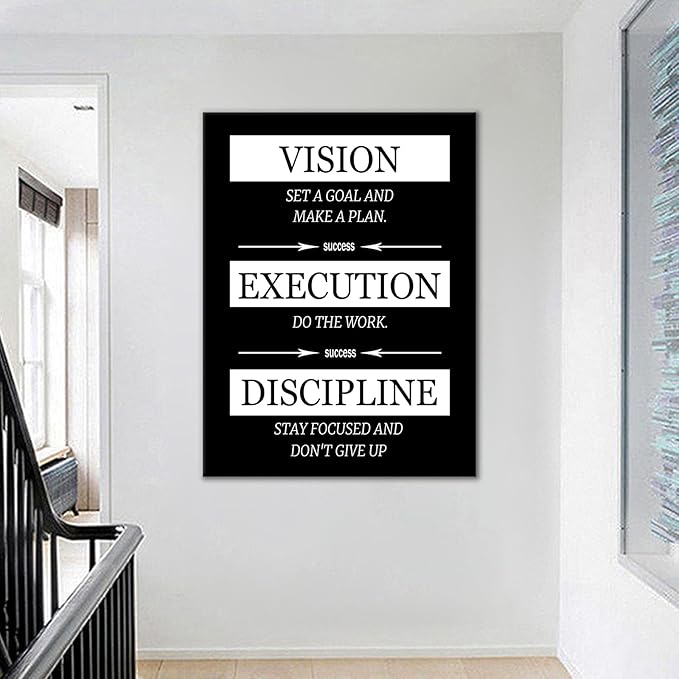 Motivational Canvas Wall Art Success is Vision Execution Discipline Inspirational Wall Decor Printed Canvas Poster for Modern Home Living Room School Office Gym Stretched and Framed [30''Wx 40''H]