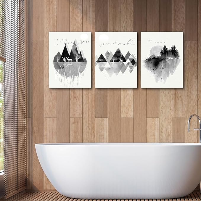 hyidecorart Canvas Wall Art For Living Room Large Wall Decor For Bedroom Office Decoration Black And White Abstract Wall Painting Geometry Mountain Wall Pictures Artworks Room Home Decor 3 Piece