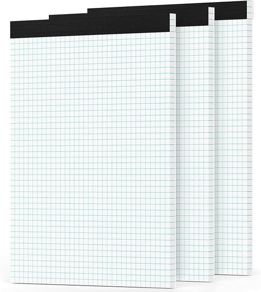 3 Pack Graph Paper Pads 8.5 x 11, 4x4 Quad Ruled Grid Paper Pads 8.5 x 11, 30 Sheets/Pad Graph Paper Notebook 8.5x11, White Quadrille Pad, Easy Tears Off, 70 GSM Graft Paper for Office, School