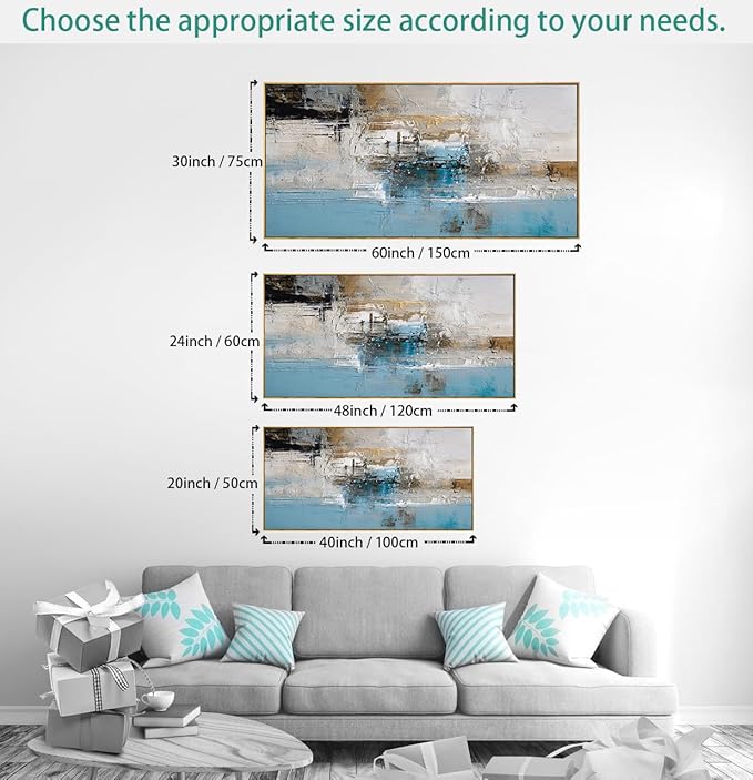 Wall Art Abstract Canvas Painting Blue Fantasy Colorful Wall Decor Modern Artwork for Living Room Bedroom Dining Room Home Office Decor 20"x40" with Framed