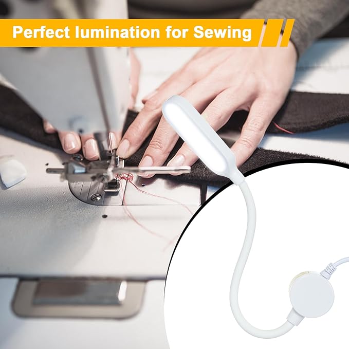 Sewing Machine Lamp Dimmable 30LEDs Light Fixture Touch Control 3 Brightness Levels Magnetic Base Flexible Bendable Tube for Sewing Machine Desks Music Stands Craft Workbenches Lathes Lamps