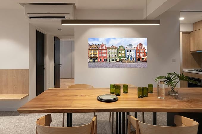 Canvas Wall Art for Living Room Bedroom Colorful renaissance facades central square Poznan Poland Big Large Wall Art Decor Framed Painting Wall Pictures Prints Artwork Office