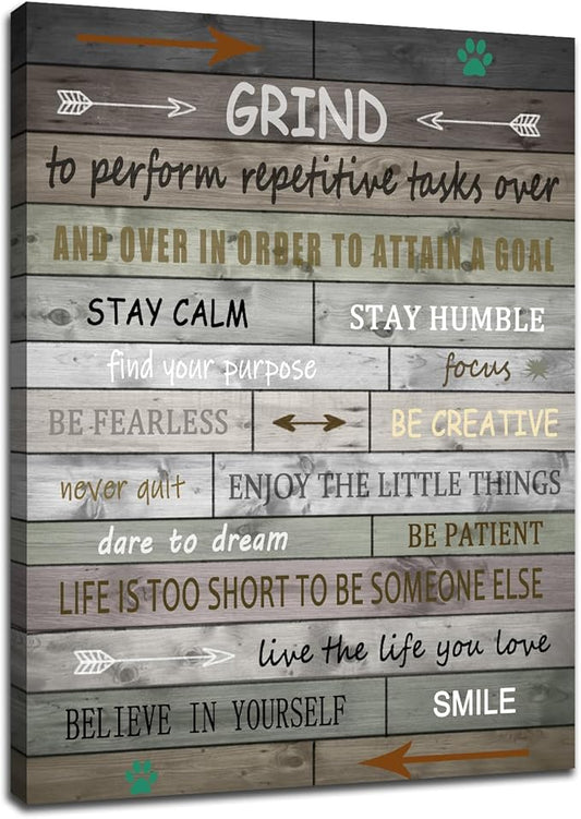 Motivational Canvas Poster Print Inspirational Grind Words Positive Painting Picture Artwork for Modern Home Bedroom Living Room Office School Wall Decor Stretched and Framed [30''Wx 40''H]