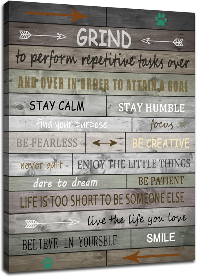 Motivational Canvas Poster Wall Art Inspirational Grind Entrepreneur Quote Picture Print Positive Signs Poster for Modern Bedroom Office Workplace Wall Decor Stretched and Framed [18''Wx24''H]