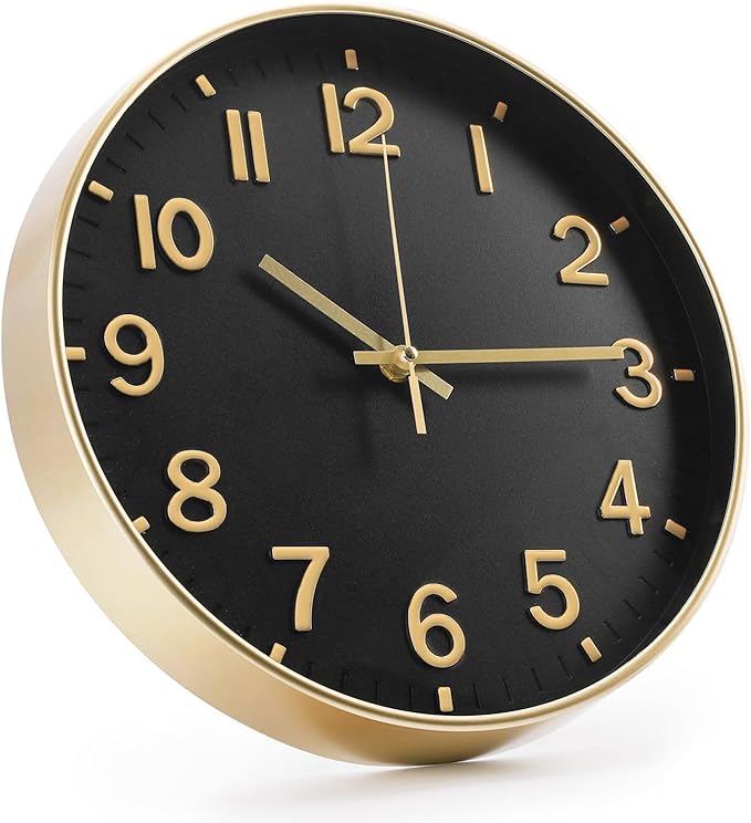 Wall Clock 12 Inch Black Modern Simple Quartz Decorative Clock Non-Ticking Silent Battery Operated Round Wall Clocks Trendy and Practical Best Gift for Living Room Bedroom Kitchen Office