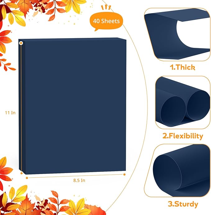 Blue Cardstock 8.5" x 11 ",Cardstock Paper,Navy Blue Cardstock,40 Sheets Dark Blue Card Stock for Party,Invitations,Art,Drawing,Menus,DIY Cards, Tags,Crafts Certificates,School,Office Printing