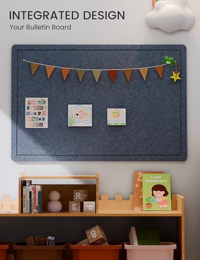 Fluxynara Bulletin Board,35.4" x 23.6" Cork Board Alternative with 12 Safe Removable Adhesive Tabs, Foldable Felt Pin Board for Home Office, Classroom, Bedroom,Entryway for Walls— Navy Blue