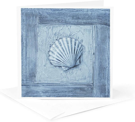 3dRose Blue Mixed Media Collage Art Painting With Sea Shell 1 Greeting Card with envelope