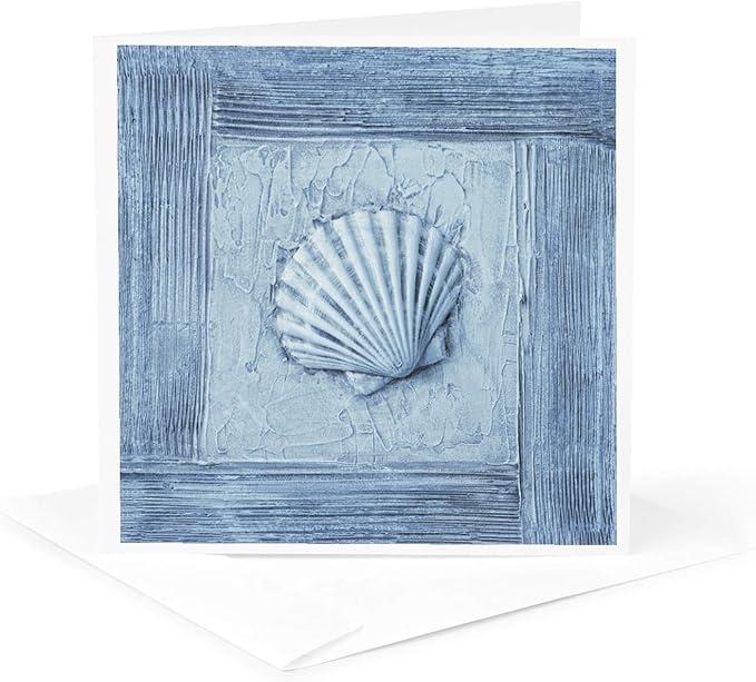3dRose Blue Mixed Media Collage Art Painting With Sea Shell 6 Greeting Cards with envelopes