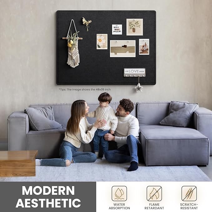 Bulletin Board, 48 X 35 inches Decorative Felt Cork Board Alternative with Pushpins, Foldable Felt Notice Pin Board Photo Display Board for Office Home School Wall