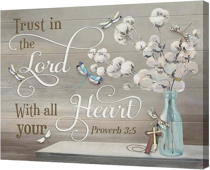 Christian Bible Verse Wall Art Religious Pictures Wall Decor Scripture Canvas Farmhouse Cotton Painting Modern Decoration Artwork for Bathroom Living Room Bedroom Office Framed 24"x20"