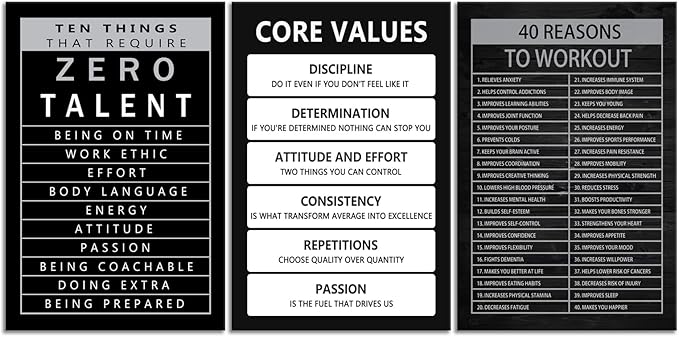 Core Values Motivational Canvas Office Print Wall Art Inspirational Ten Things That Require Zero Talent Poster Painting Inspiring Artwork for Home Living Room Decor Framed Ready to Hang[48''Wx 24''H]