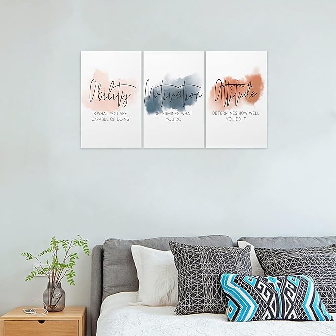3 Piece Inspirational Canvas Wall Art, Quotes Motivational Mindset Print Pictures for Office Wall Decor, Triptych Entrepreneur Poster Framed Artwork for Women Men Home Decor Ready to Hang (48"Wx24" H)