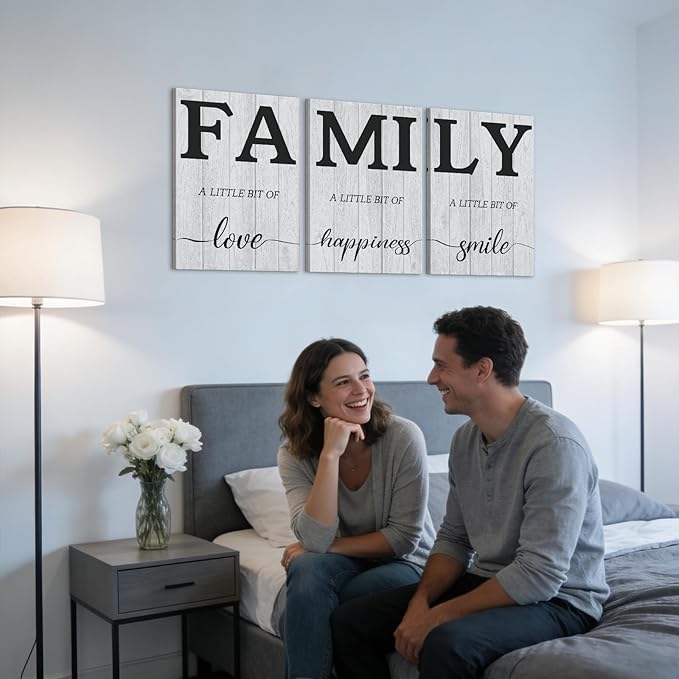 3 Pieces Family Quotes Signs Canvas Wall Art Inspirational Family Wall Decor Framed Canvas Prints with Wooden Frame for Living Room Bedroom Ready to Hang (12''Wx16''Hx3PCS)