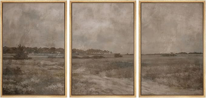 MUDECOR Framed Wall Art Print Set Vintage Neutral Countryside Landscape Rustic Field Path and Distant Trees Illustrations Modern Art Decorative for Living Room, Bedroom, Office - 16"x24"x3 NATURAL