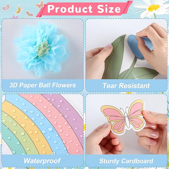 Summer Spring Bulletin Board Decorations Flower Bulletin Board Set with 3D Tissue Paper Pompoms Butterfly Cutouts We are Blooming Together Floral Decor for School Classroom Home Chalkboard Wall