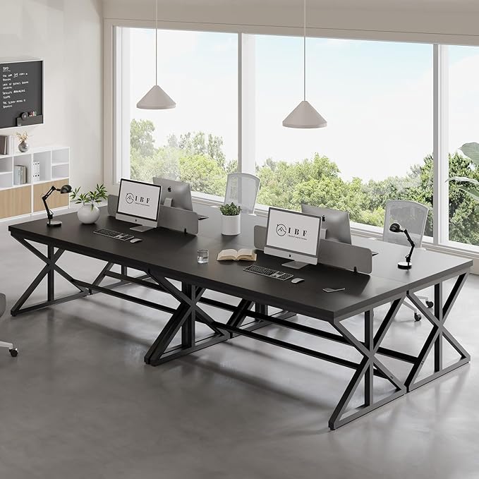 IBF Modern Black Computer Desk, Long Home Office Desk for Writing Study, Large Simple Wood Metal Work Desk in Bedroom, Big Industrial Pc Gaming Workstation Executive Computer Table, Black Oak, 60 Inch
