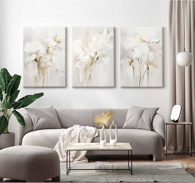 Neutral Wall Art Abstract Floral Canvas Pictures Beige Flower Wall Decor Modern Painting Minimalist Poster Abstract Botanical Prints White Artwork for Bedroom Living Room 16x24x3 Inch Ready to Hang