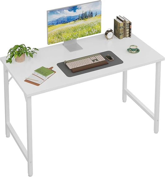 Grandder 47 inch Computer Desk, Home Office Desk Study Writing Kid Table, Simple PC Work Desk, Adjustable Feet, White