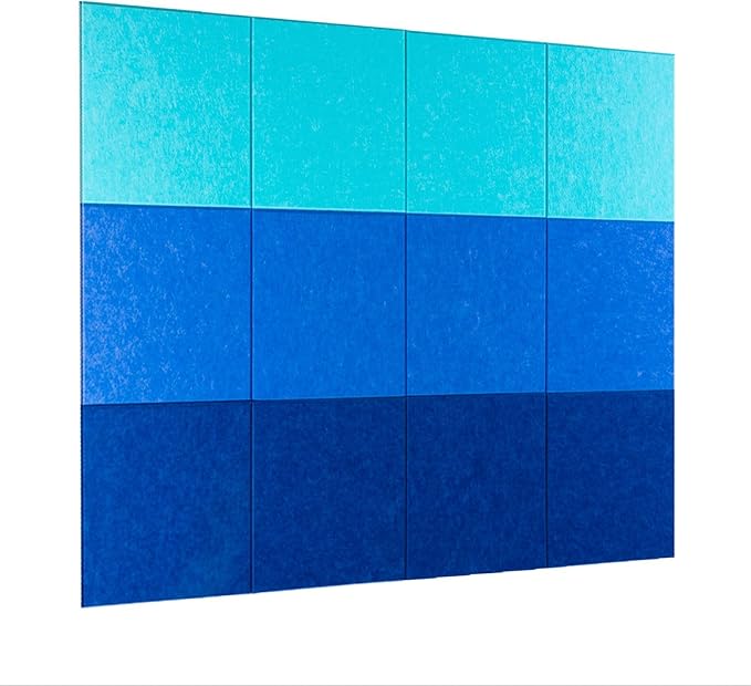 Large Felt Cork Board - 48x36 inches, 12 Felt Board Tiles with Removable Adhesive Tape Cork Boards for Walls Cork Board for Office Pin Board Bulletin Board (30x30, Blue Ombre Collection)