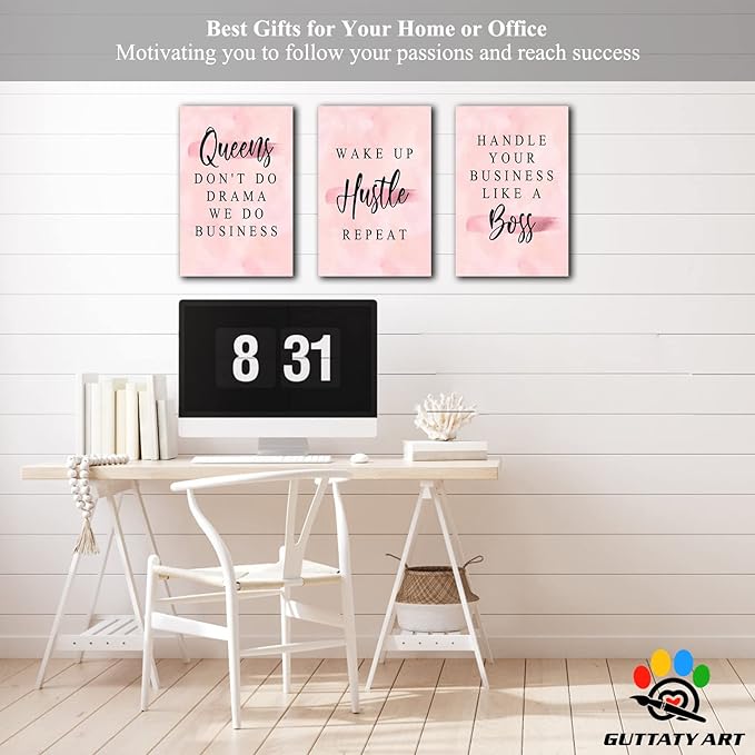 Office Wall Art-3 Panel Motivational Wall Art, Inspirational Quotes Canvas Art for Home Office Wall Decor,Positive Quote Wall Decor, Entrepreneur Words Poster Frame for Company Wall Decor 12”x18”x3Pcs