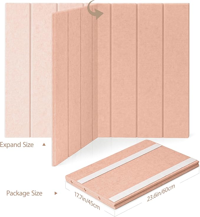 Bulletin Board, 24 x 18 inches Felt Board Decorative Pin Board, 4' x 3' Cork Board Alternative for Wall, Foldable Photo Board with 20 Pushpins - Mauvey Pink Stripes