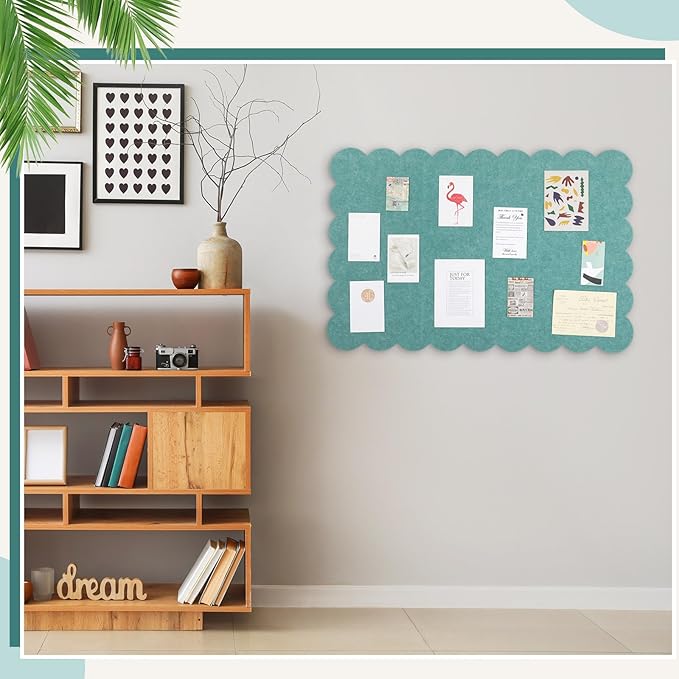 Scalloped Felt Bulletin Board 24 x 18 Inches Foldable Forest Green Pin Cork Board Alternative for Wall, 2' x 1.5' Trifold Picture Vision Self Adhesive Bulletin Decorative
