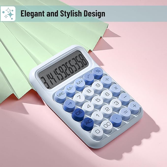Mr. Pen- Mechanical Switch Calculator, 12 Digits Large LCD Display, Sky Blue Calculator Big Buttons