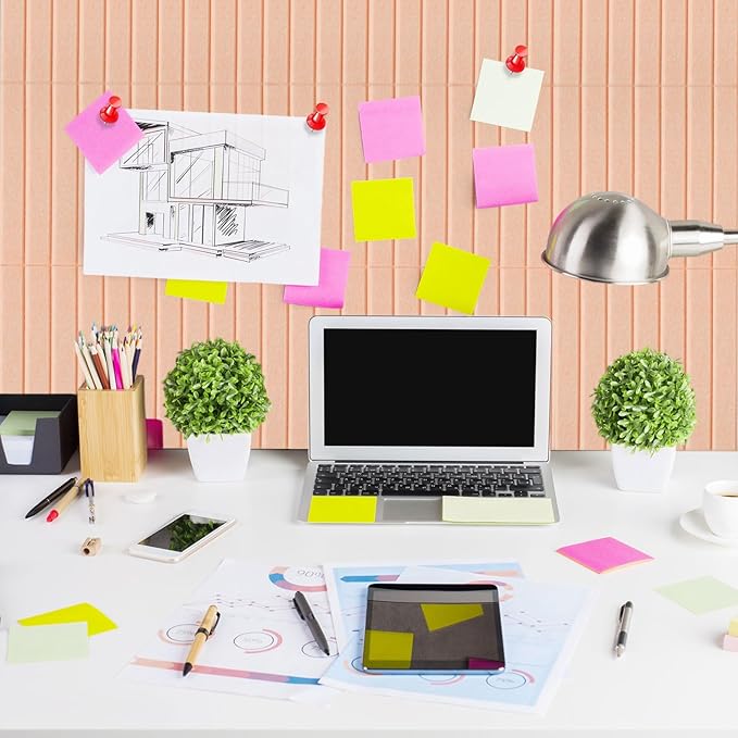 Honoson 12 Pack 47" x 35" Large Cork Board Alternative Felt Bulletin Board Wall Tiles with Safe Square Adhesive Large Roll Cork Tiles for Walls Organize Home Office Classroom Pin Panels(Light Pink)