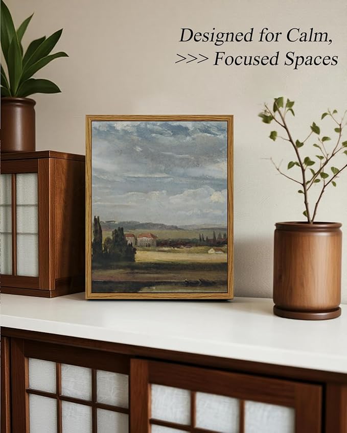 InSimSea Framed Canvas Print Art, Vintage Countryside Landscape Painting, Rustic Farmhouse Cottage Decor for Hallway Wall Floating Shelf Desk Vanity Fireplace,10x8in, Neutral Tones