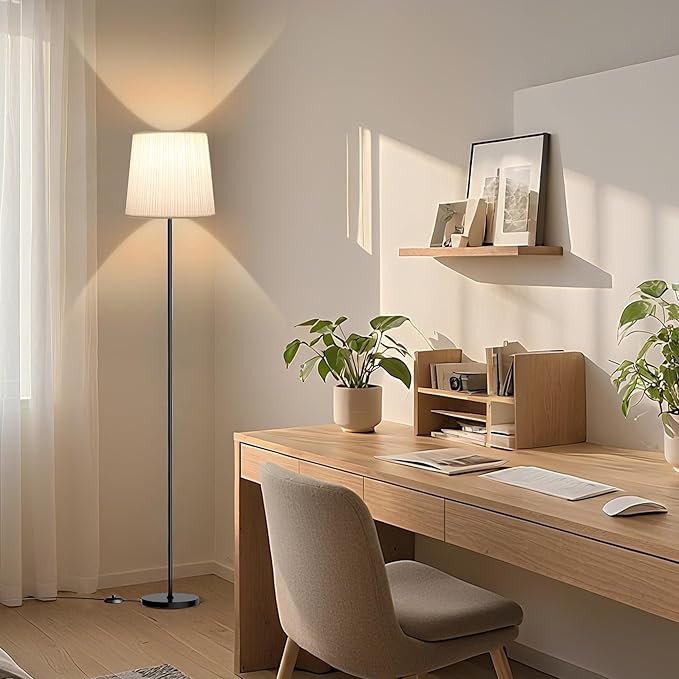 Pleated Shade Floor Lamp - 62" Dimmable Standing Lamp with Remote & Foot Switch, 4 Color Temps, E26 LED Bulb, 9W Modern Floor Reading Light for Living Room Bedroom Office Corner, Black