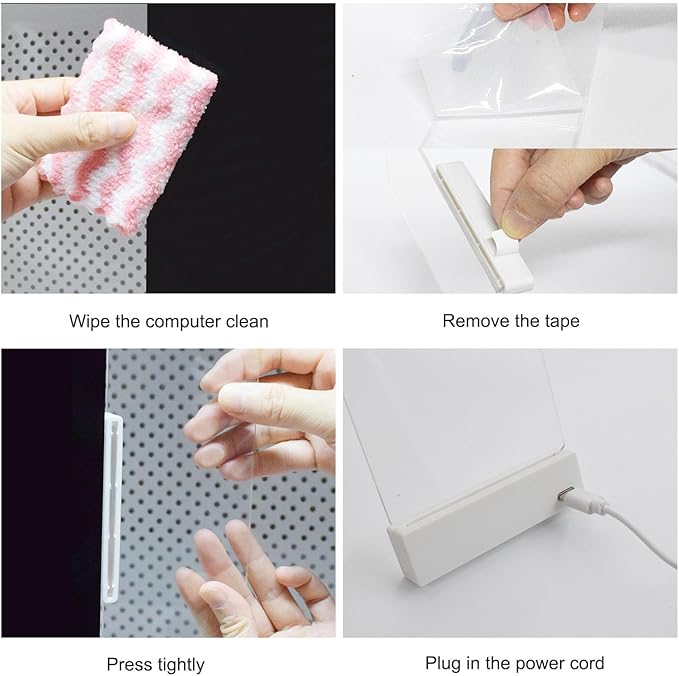LED Memo Board with Sticky Note Holder, Office Supplies, Monitor Memo Board, Clear Acrylic Computer Monitor Organizer, Work from Home Essentials, Multifunction Workspace Accessories (White-L)
