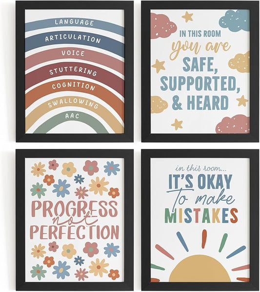 DSHFG Motivational Mental Health Wall Art for Kids Nursery Toddler Room Classroom Office, Inspirational Office Therapy Decor, Positive Affirmations Wall Decor, Set of 4, 8x10 Unframed