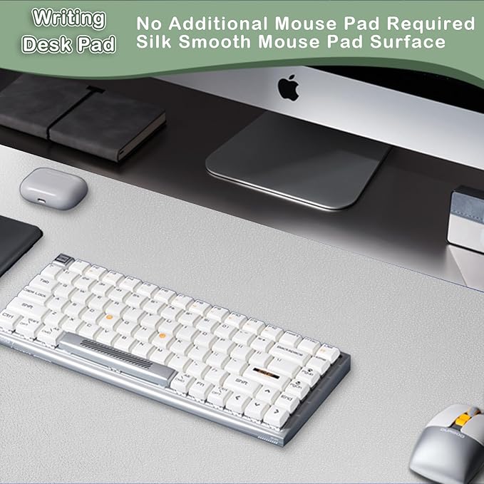 Boutilon Leather Desk Pad Protector,Non-Slip Mouse Pad,Laptop Desk Pad,Office Mouse Mat,Waterproof Leather Desk Blotter,Desk Writing Pad for Office and Home (S-Grey,24"x 14")