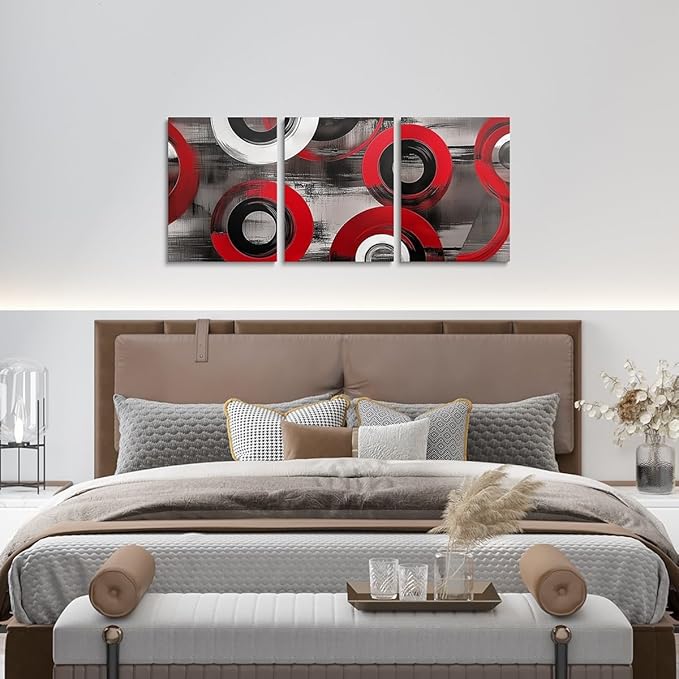 jejeloiu 12"x16"x3pcs Red Geometric Office Decorations Artwork Posters Boys Girls 3 Piece Canvas Wall Art for Living Room Bedroom Abstract Art Picture Wall Decor